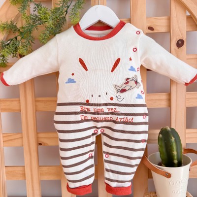 Macacão Trape Zape- Era Uma Vez... Um Pequeno Avião - Off White e Telha